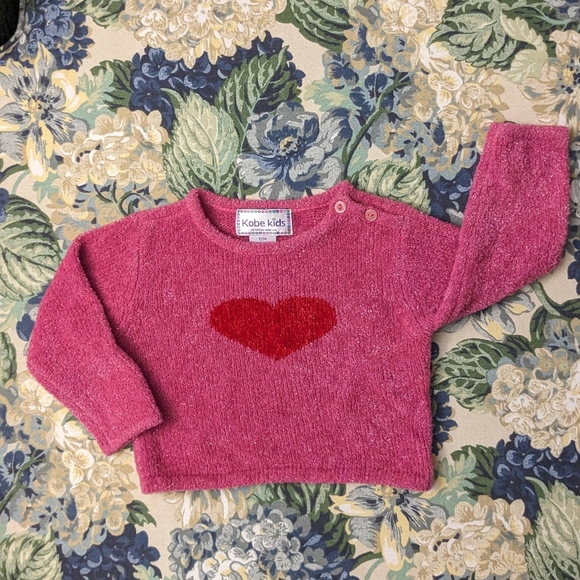 2pc Kobe Kids by Crystal Kobe Sparkle Pink Knit Heart Sweater Leggings 12 months - Picture 7 of 10